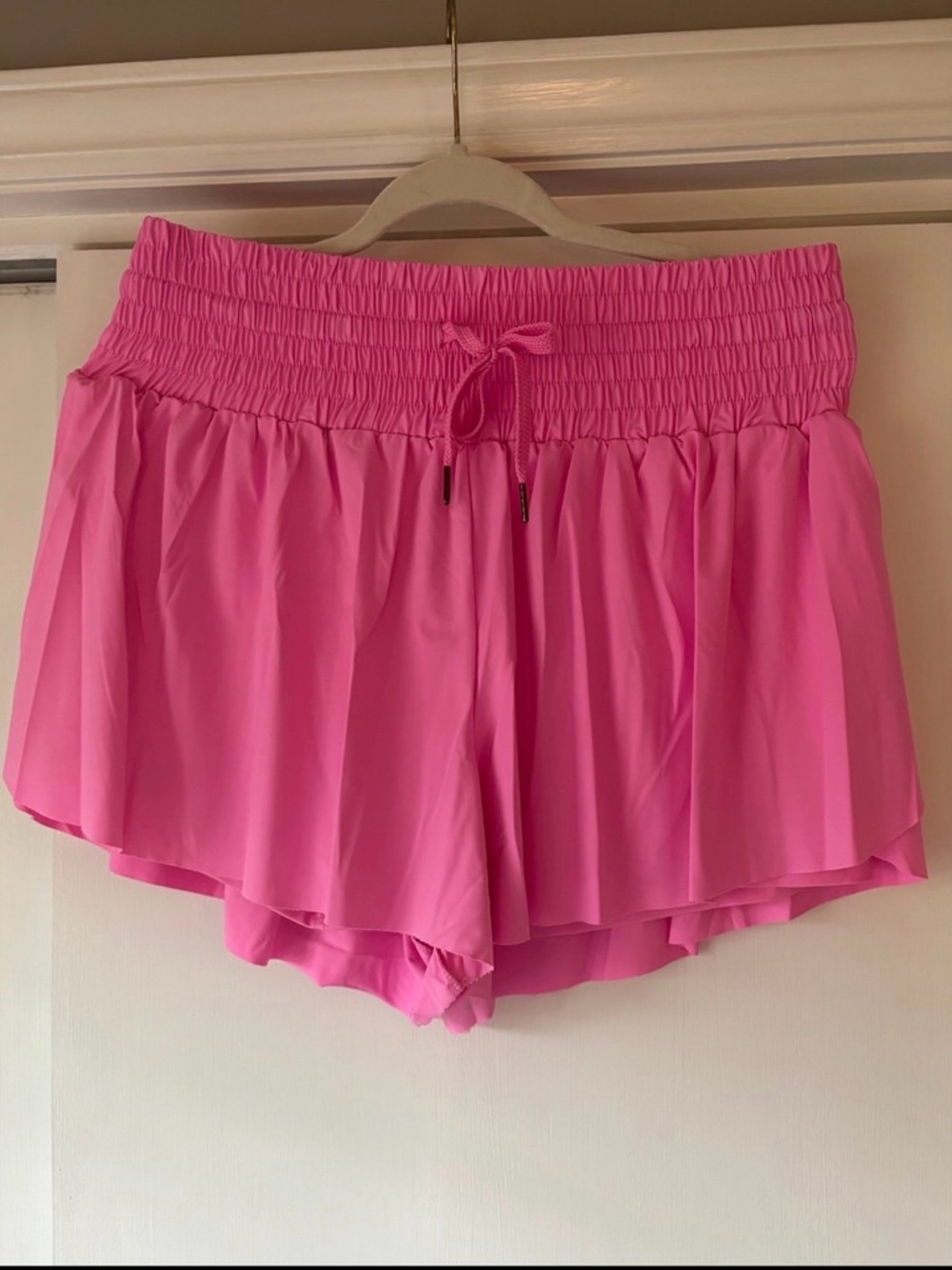 Women's Pink Drawstring Smocked Waist Athletic Shorts